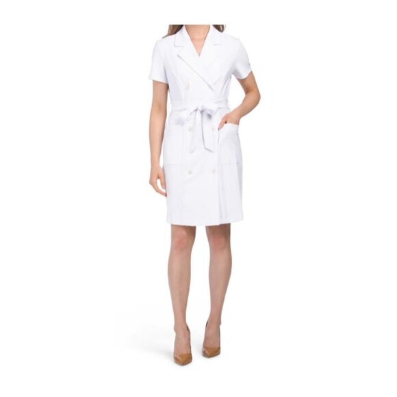 Nanette Lepore Womens White Short Sleeve Crepe Button Blazer Dress Sz 18 New - Picture 1 of 9